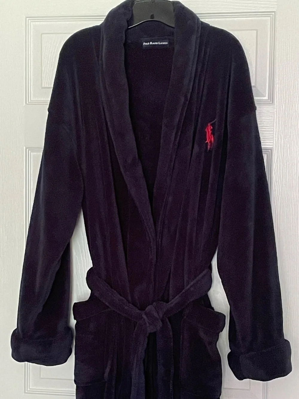Polo by Ralph Lauren Navy Plush Robe with Red Pony